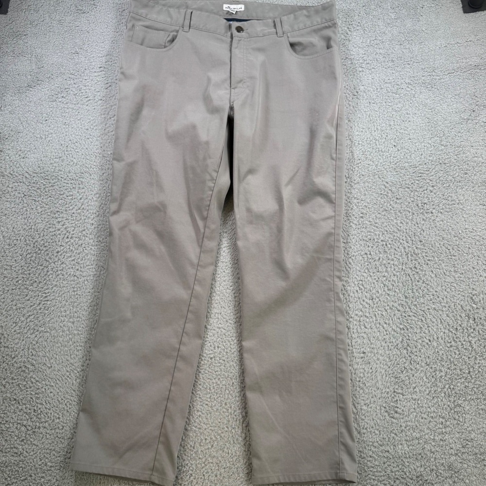 Peter Millar Mens Gray Performance 5-Pocket Pants 38x29 Straight Leg Polyester